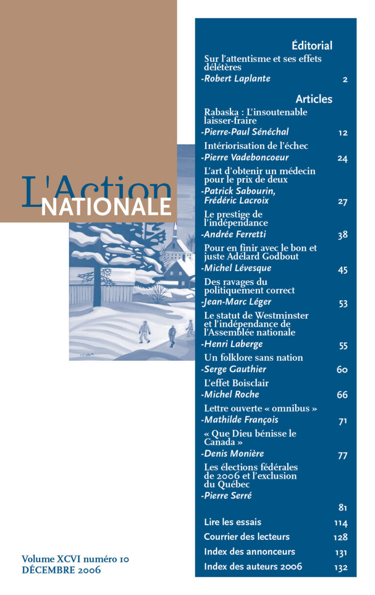 L'Action nationale – Numéro de décembre 2006