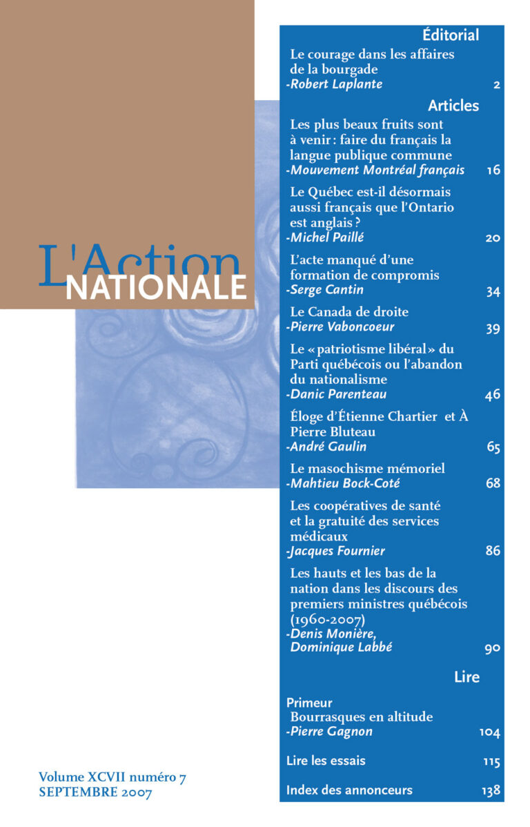 L'Action nationale – Numéro de septembre 2007