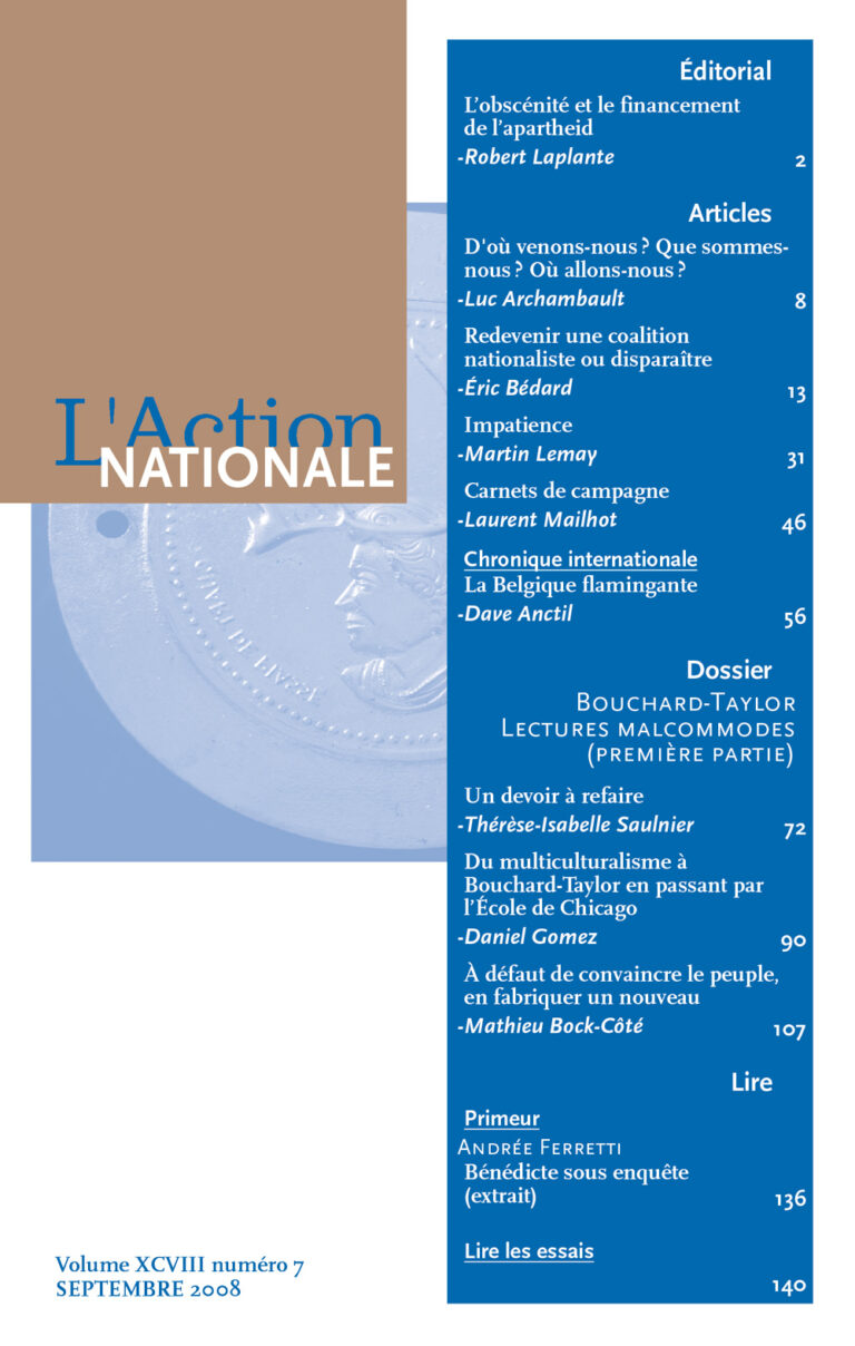 L'Action nationale – Numéro de septembre 2008