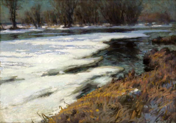 Marc Aurèle de Foy Suzor-Coté. La fonte de la glace, rivière Nicolet, huile sur toile, 1915