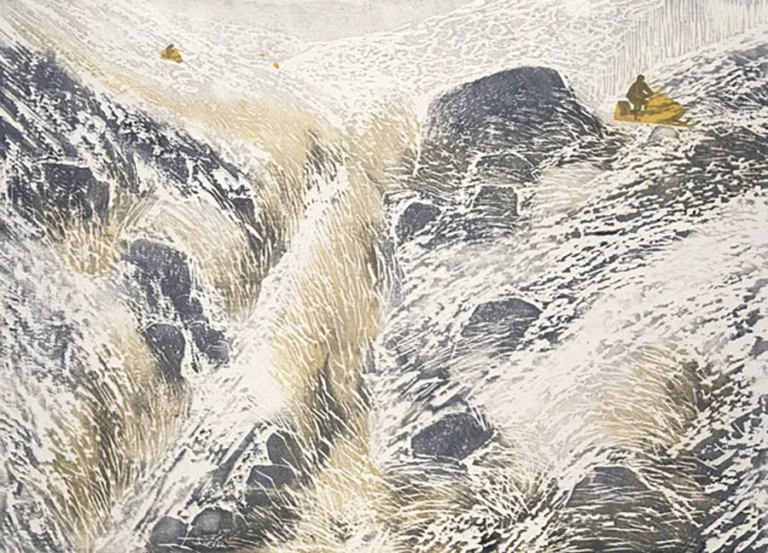 René Derouin. Suite hiver, bois gravé à l'aquarelle, 1967.