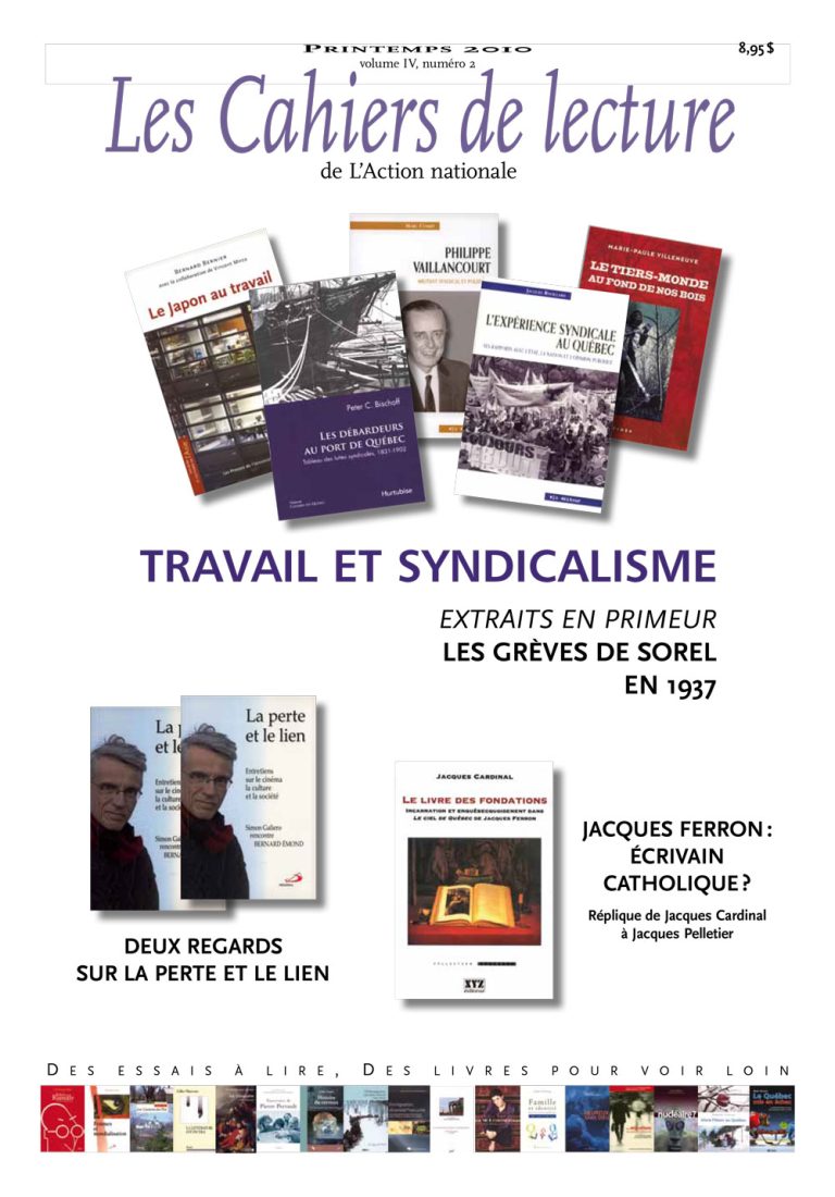 Les Cahiers de lecture de L'Action nationale – Printemps 2010