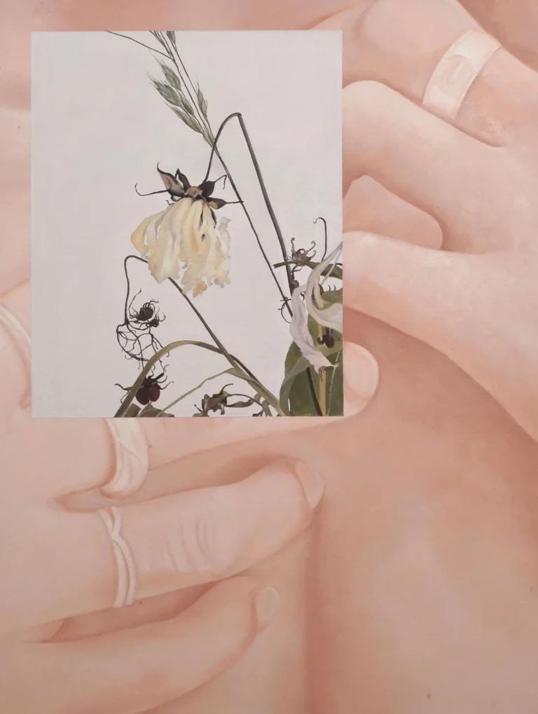 Isabelle Guimond. Cette lueur dans laquelle je m’épanche (L’attention). Acrylique et huile sur toile, 2022