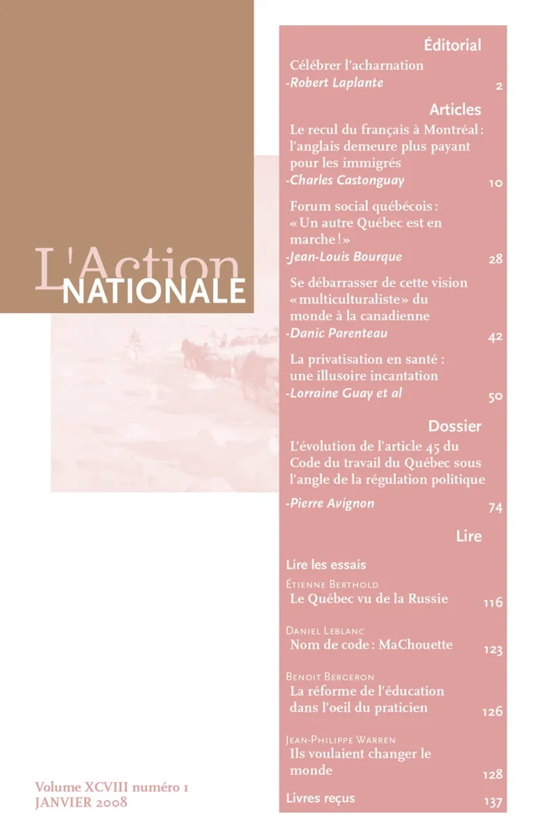 L'Action nationale – Numéro de janvier 2008