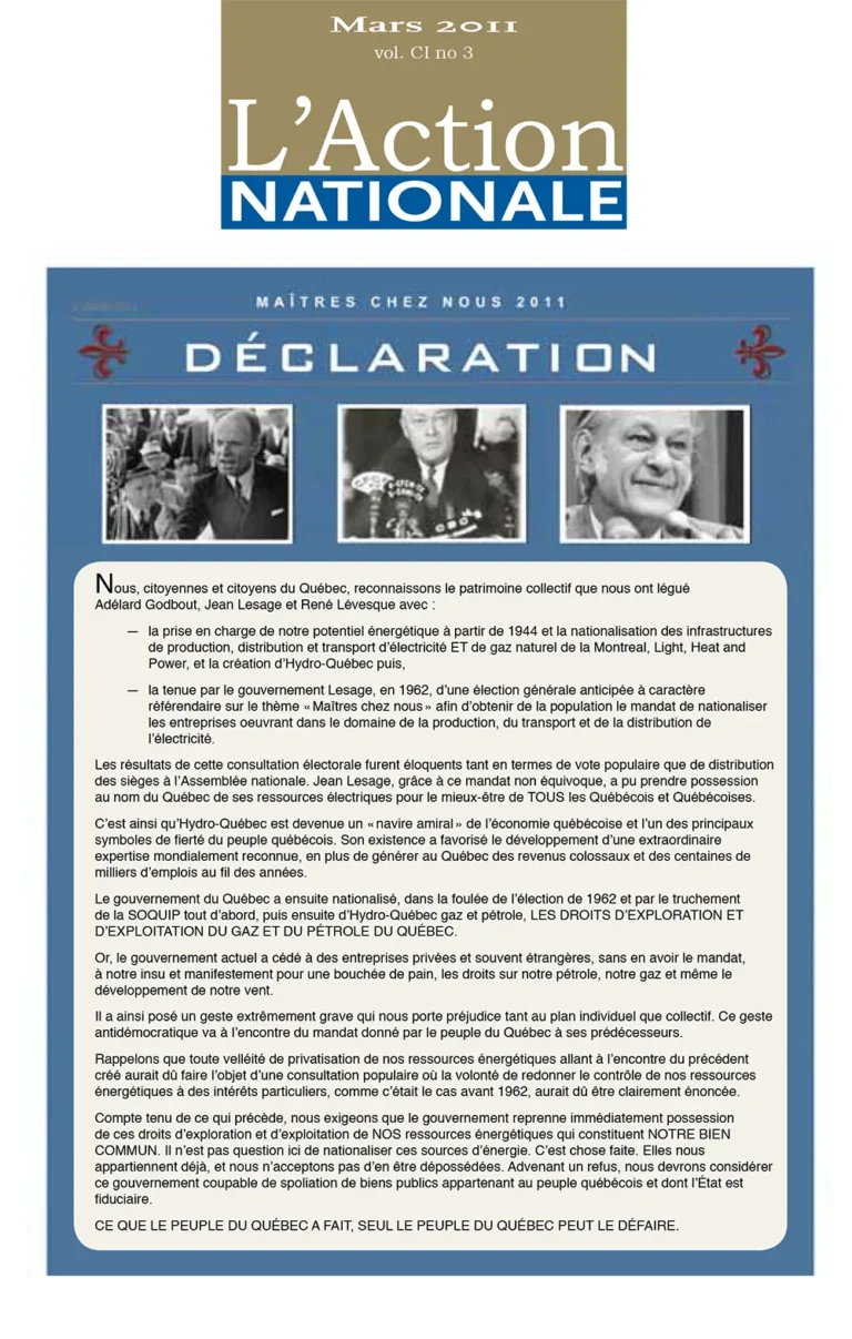 L'Action nationale – Numéro de mars 2011