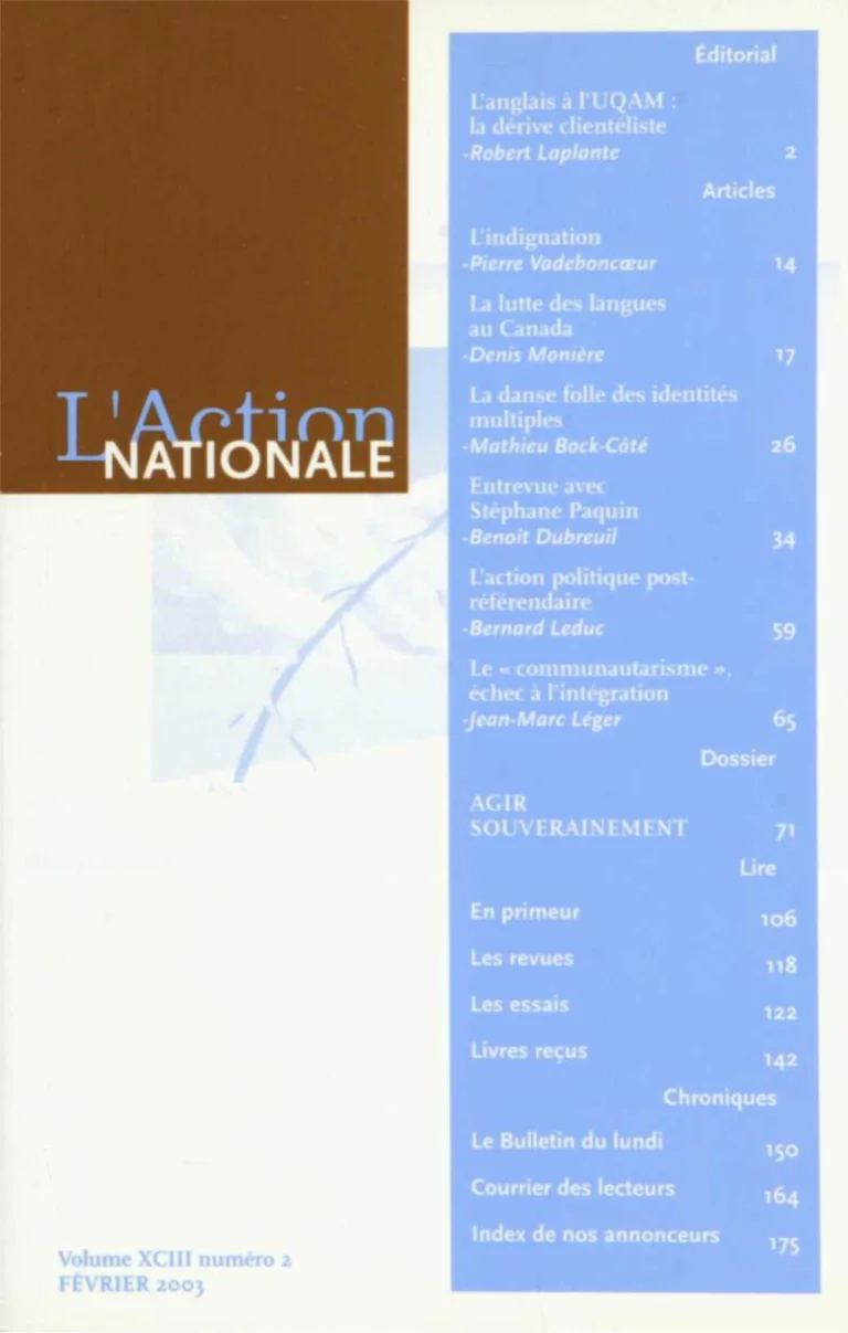 L’Action nationale – Février 2003, Vol. XCIII, no 2