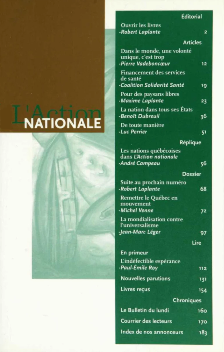 L’Action nationale – Janvier 2003, Vol. XCIII, no 1