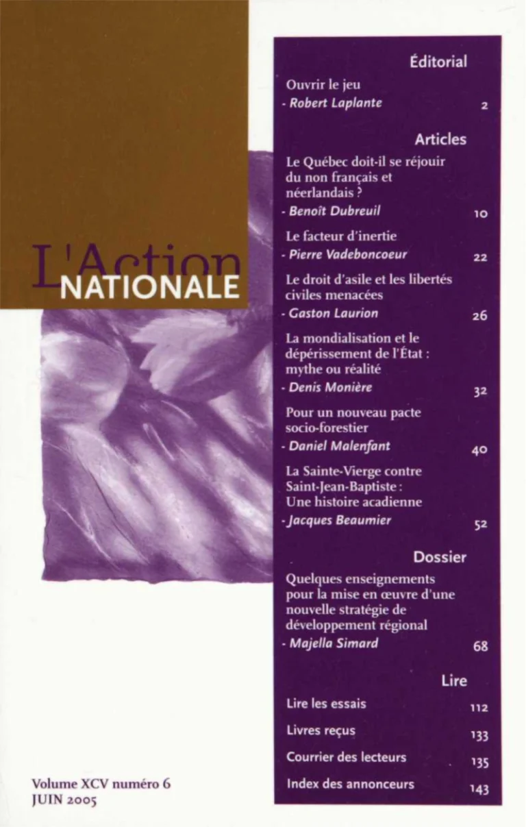 L’Action nationale – Juin 2005, Vol. XCV, no 6