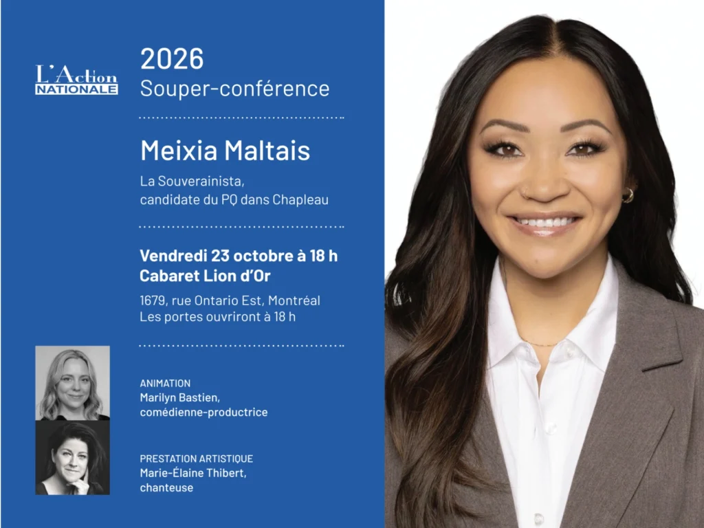 Souper-conférence 2026 de L'Action nationale avec Meixia Maltais, candidate du PQ dans Chapleau.