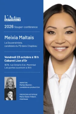 Souper-conférence 2026 de L'Action nationale avec Meixia Maltais, candidate du PQ dans Chapleau.